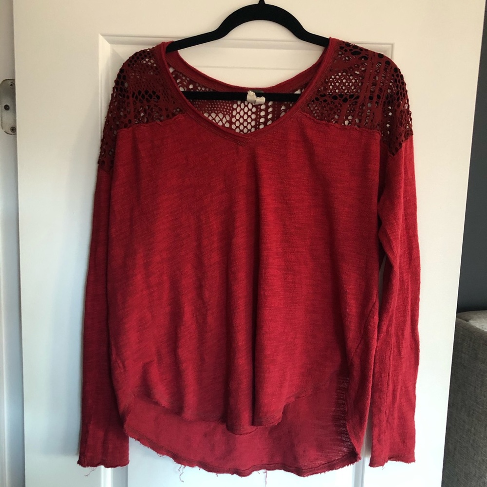 + FREE PEOPLE + Long-sleeve Shirt w/ Cut Outs
